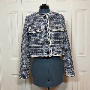 Christian Lacroix Blue and White Tweed Boucle Blazer Sz XS